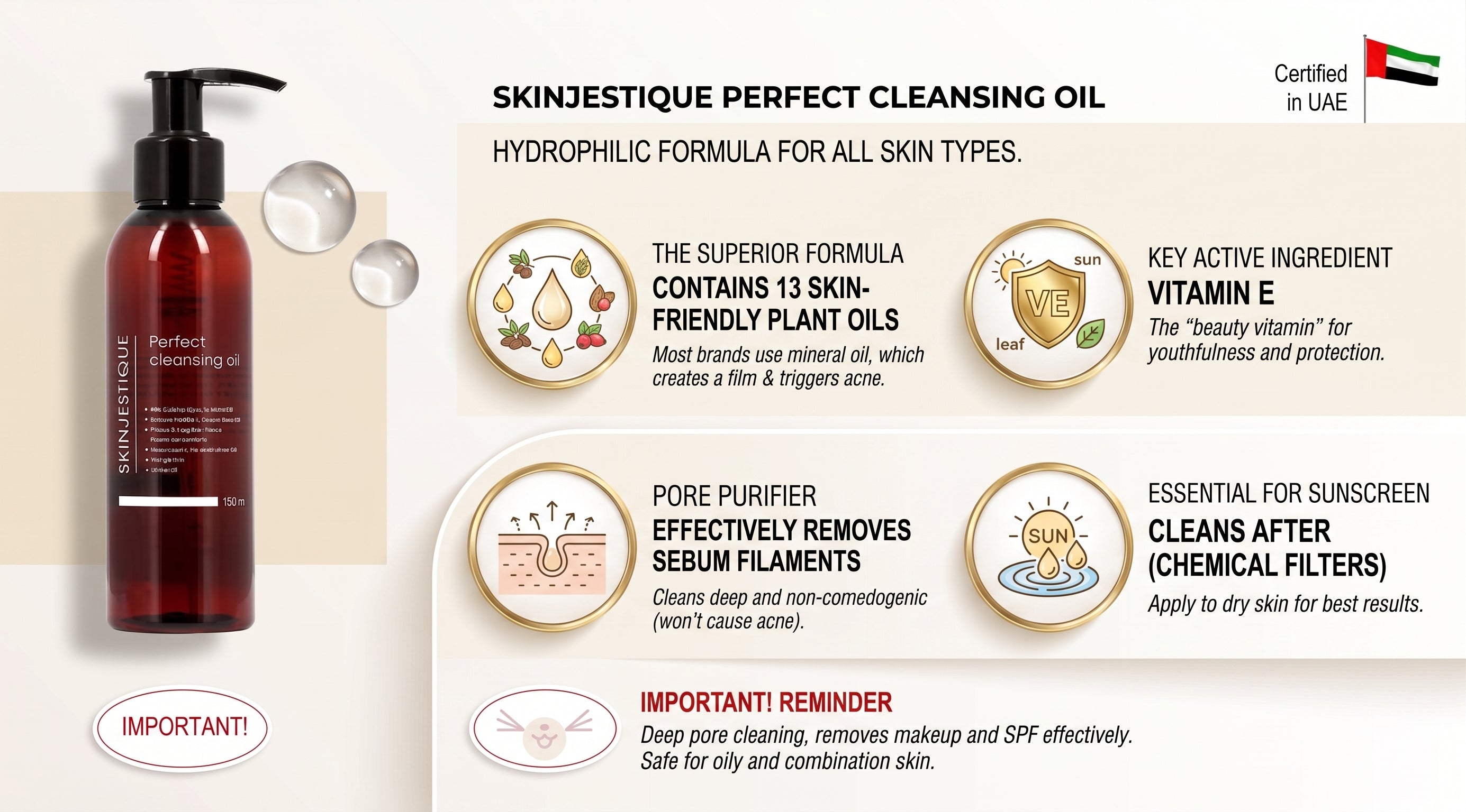 Skinjestique Perfect Cleansing Oil – Hydrophilic Pore & Sebum Cleanser (150ml)